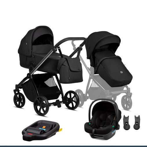 Tutis Mio Plus Thermo Black Edition universalus vežimėlis 4in1 (060) + Tutis Elo Lux i-Size autokėdutė ir Isofix bazė